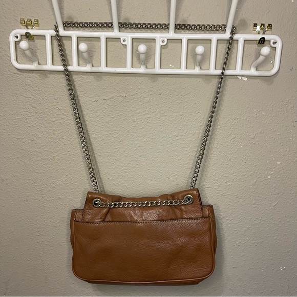Michael Kors Fulton Flap Silver Chain Leather Brown Leather Crossbody Purse - Picture 3 of 10